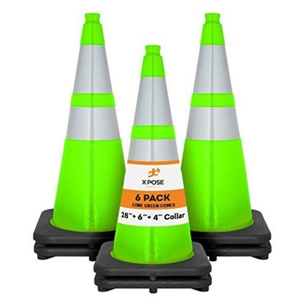 Xpose Safety Traffic Cone, PVC, 28" H, Lime LTC28-64-6-X-S